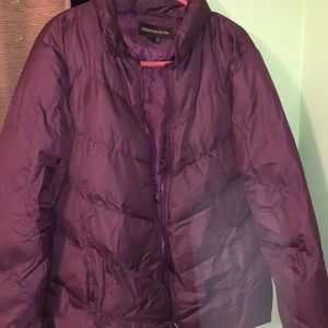 purple puffer jacket